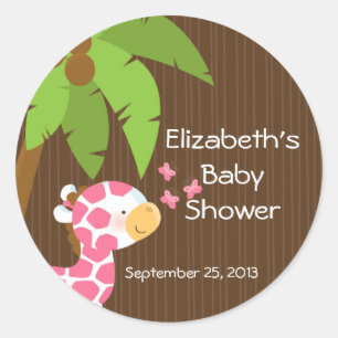 Cute Safari Giraffe Girl Baby Shower Stickers