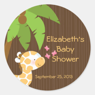 Cute Safari Giraffe Neutral Baby Shower Stickers