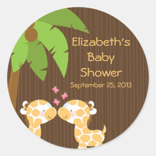 Cute Safari Giraffes Multiple Baby Shower Stickers