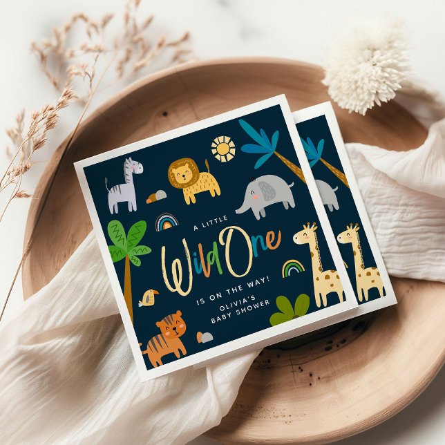 Cute Safari Jungle Animal Wild One Baby Shower Napkin (Creator Uploaded)