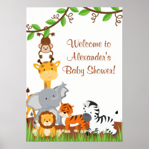 Cute Safari Jungle Animals Baby Boy Shower Poster
