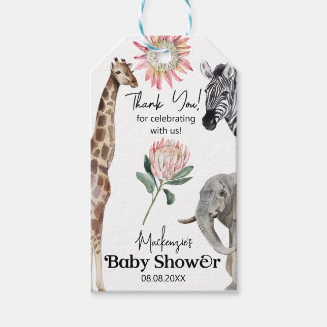 Cute Safari Jungle Animals Baby Shower Gift Tag (Front)