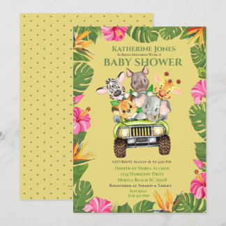 Cute Safari Jungle Animals Baby Shower Invitation