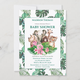 Cute Safari Jungle Animals Baby Shower Invitation