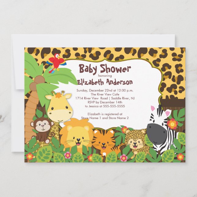 Cute Safari Jungle Animals Baby Shower Invitations (Front)