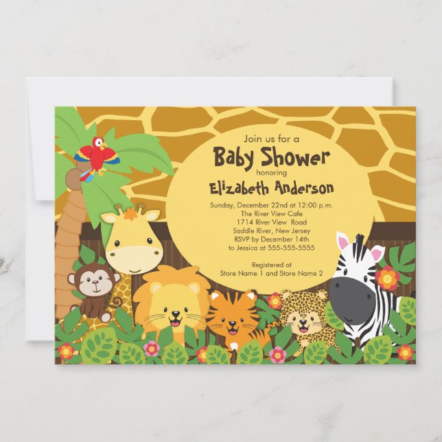Cute Safari Jungle Animals Baby Shower Invitations (Front)