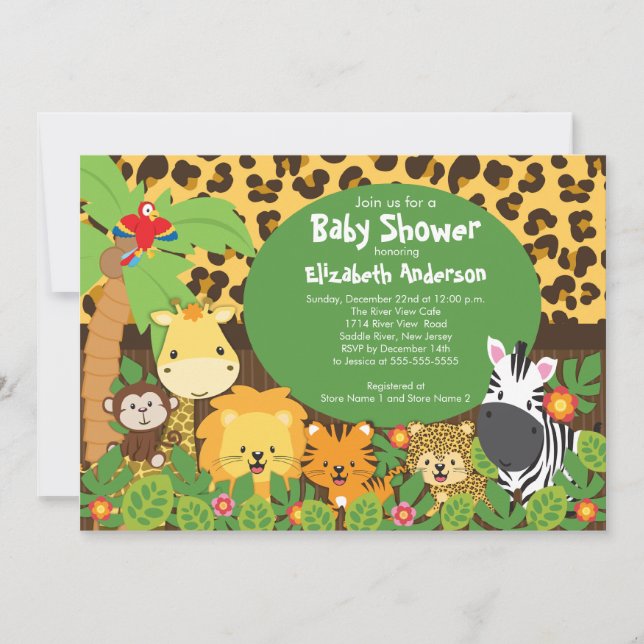 Cute Safari Jungle Animals Baby Shower Invitations (Front)