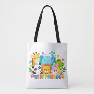 Cute Safari Jungle Animals Best Friends Tote Bag