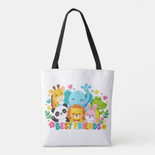 Cute Safari Jungle Animals Best Friends Tote Bag