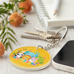 Cute Safari Jungle Animals Best Friends Yellow Key Ring