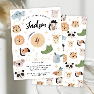Cute Safari Jungle animals birthday boy invitation