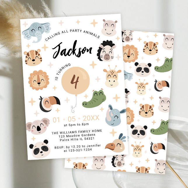 Cute Safari Jungle animals birthday boy invitation (Creator Uploaded)