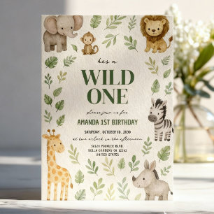Cute Safari Jungle Animals Birthday Invitation