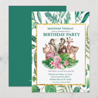 Cute Safari Jungle Animals Birthday Party Invitati Invitation