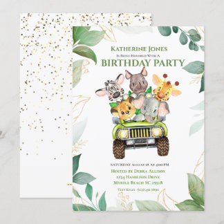 Cute Safari Jungle Animals Birthday Party Invitation