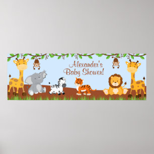 Cute Safari Jungle Animals Boy Baby Shower Banner Poster