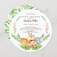 Cute Safari Jungle Animals Girls Baby Shower