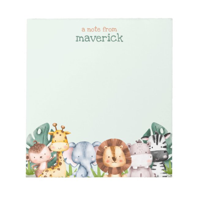 Cute Safari Jungle Animals Kids Notepad (Front)
