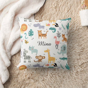 Cute Safari Jungle Animals Personalised Baby Name Cushion