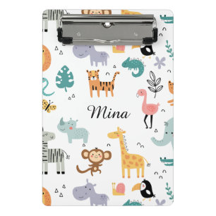 Cute Safari Jungle Animals Personalised Baby Name Mini Clipboard