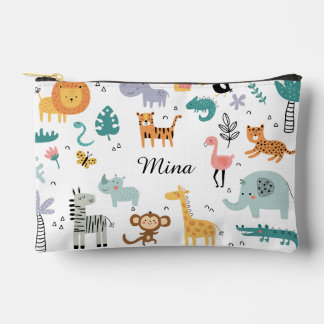 Cute Safari Jungle Animals Personalized Baby Name Accessory Pouch