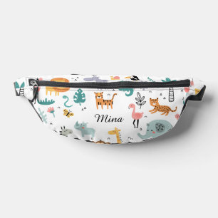 Cute Safari Jungle Animals Personalized Baby Name Bum Bags
