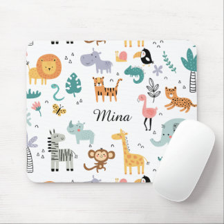 Cute Safari Jungle Animals Personalized Baby Name Mouse Pad