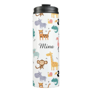 Cute Safari Jungle Animals Personalized Baby Name Thermal Tumbler