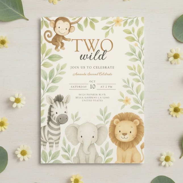 Cute Safari Jungle Baby Animals Birthday Invitation (Creator Uploaded)