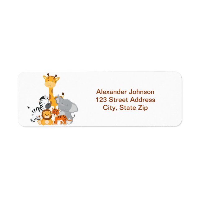 Cute Safari Jungle Baby Animals Return Address (Front)