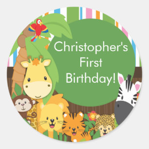 Cute Safari Jungle Birthday Party Classic Round Sticker