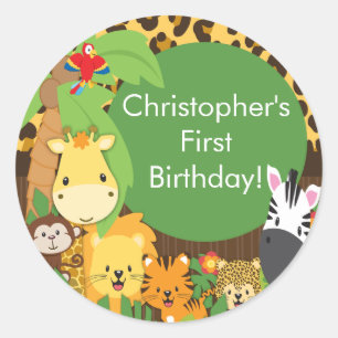 Cute Safari Jungle Birthday Party Classic Round Sticker