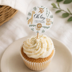 Cute Safari Jungle Cupcake Topper Baby Shower Classic Round Sticker