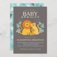 Cute Safari Jungle Lion Baby Shower Invitation