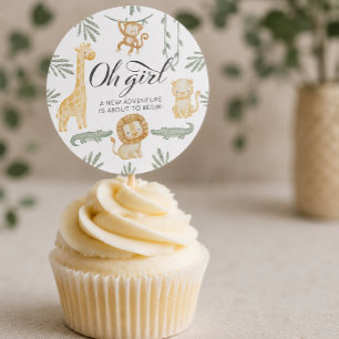 Cute Safari Jungle Oh Girl Cupcake Topper Classic Round Sticker