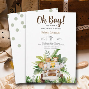 Cute Safari Jungle  Zoo Animals Boy Baby Shower  Invitation