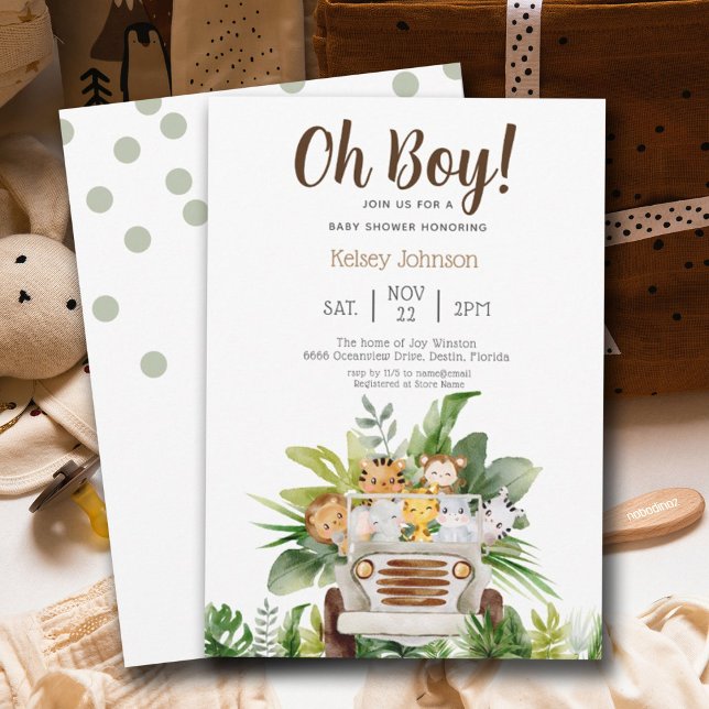 Cute Safari Jungle  Zoo Animals Boy Baby Shower  Invitation (Creator Uploaded)