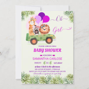 Cute Safari Jungle Zoo girl Baby Shower Invitation