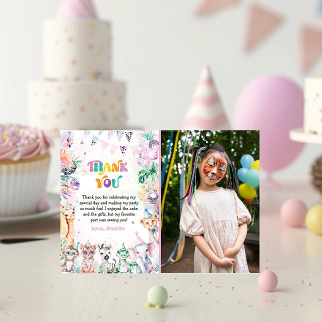 Cute Safari Kids Photo Birthday Thank You Card (Creator Uploaded)