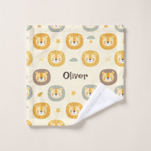 Cute Safari Lion Face Pattern Personalised Wash Cloth