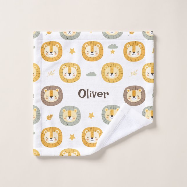 Cute Safari Lion Face Pattern Personalised  Wash Cloth (Wash Cloth)