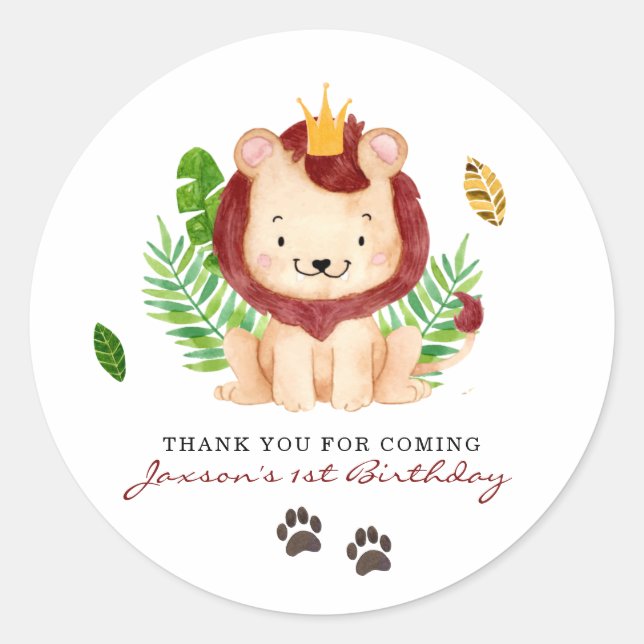 Cute Safari Little Lion Prince Jungle Thank You Classic Round Sticker (Front)
