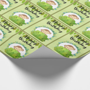 Cute Safari Monkey Happy Birthday Pattern Wrapping Paper