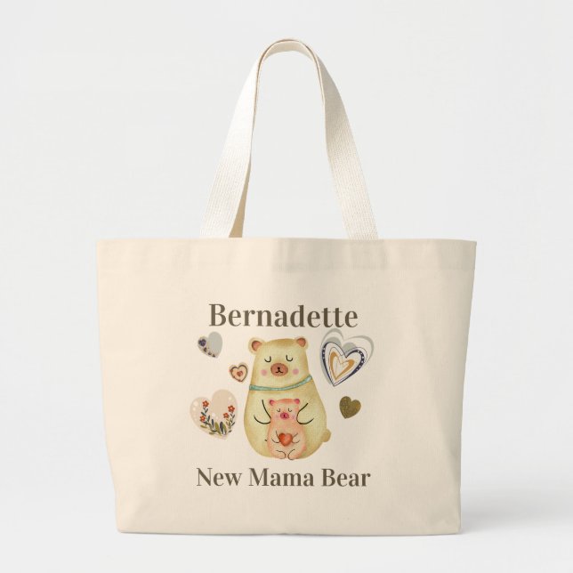 Cute Safari Mum To Be Gift with Name or  Monogram Large Tote Bag (Front)