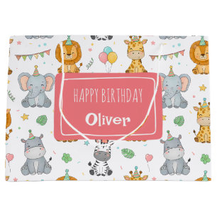 Cute Safari Party Animals Jungle Birthday Large Gift Bag