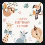 Cute Safari Party Animals Kids Birthday Square Sticker<br><div class="desc">Our "Cute Safari Animals" collection for your nature theme kids birthday party with  very cute safari animal illustrations paired with nice typography. Check our store for more items from this collection.</div>