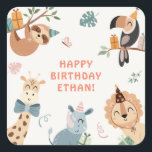 Cute Safari Party Animals Kids Birthday Square Sticker<br><div class="desc">Our "Cute Safari Animals" collection for your nature theme kids birthday party with  very cute safari animal illustrations paired with nice typography. Check our store for more items from this collection.</div>