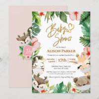 Cute Safari Pink Floral Greenery Baby Girl Shower 