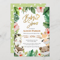 Cute Safari Pink Floral Greenery Baby Shower