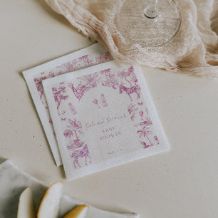 Cute Safari Toile de Jouy   Pink Baby Shower Napkin